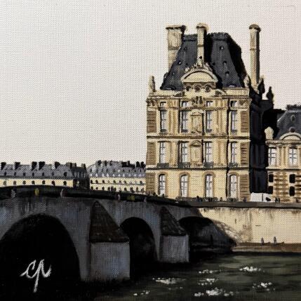 Peinture Le Louvre et le pont par Poulain Clément | Tableau Figuratif Huile Architecture, Urbain