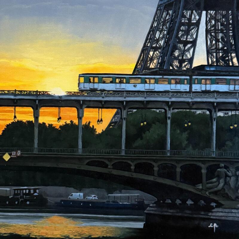 Peinture Métro sur l'eau par Poulain Clément | Tableau Figuratif Paysages Urbain Huile
