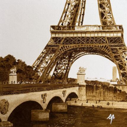 Peinture Le Pont et la Dame de Fer par Poulain Clément | Tableau Figuratif Huile Architecture, Urbain