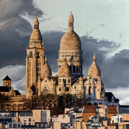 Peinture Le Sacré-Cœur au couchant par Poulain Clément | Tableau Figuratif Huile Architecture, Urbain