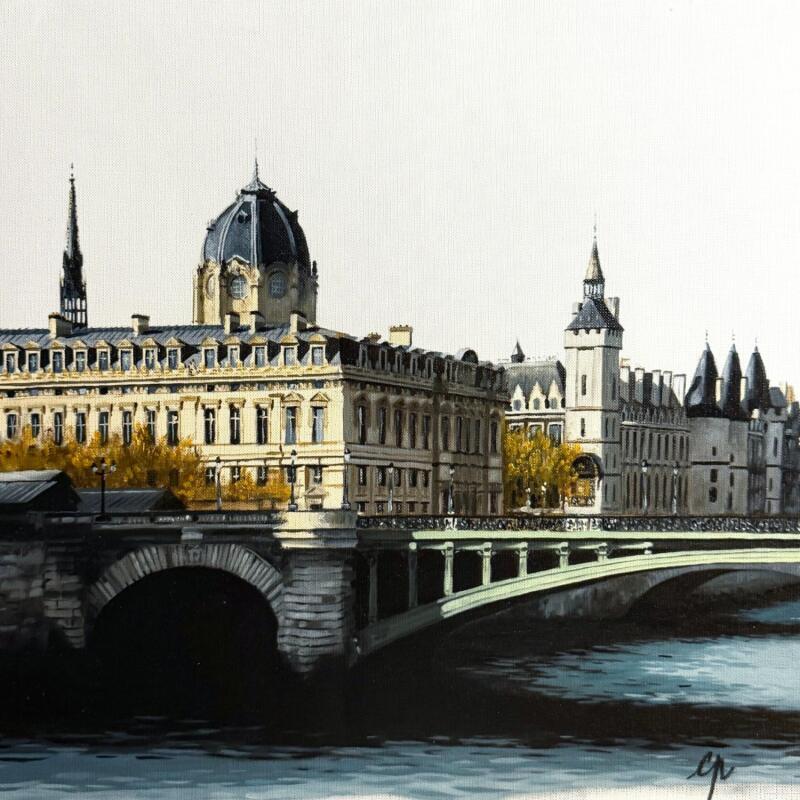 Painting Île de la Cité by Poulain Clément | Painting Figurative Urban Architecture Oil