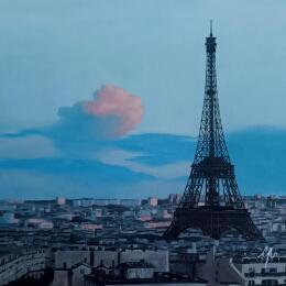 Peinture Entre Fer et Ciel par Poulain Clément | Tableau Figuratif Huile Paysages, Urbain