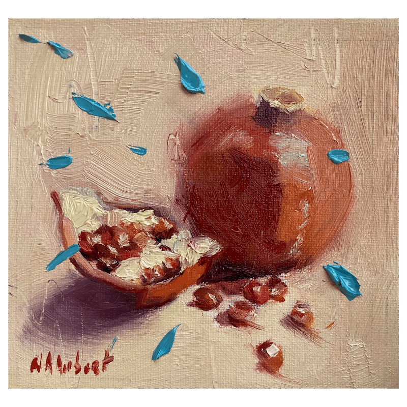 Peinture Les grenades par Aubert Nawel | Tableau Figuratif Natures mortes Huile