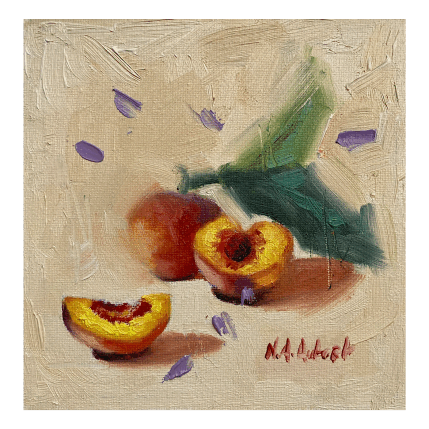 Peinture Caresse couleur pêche par Aubert Nawel | Tableau Figuratif Huile Natures mortes