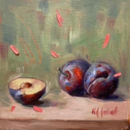 Painting Prunes sur la table by Aubert Nawel | Painting Figurative Oil Pop icons, Still-life