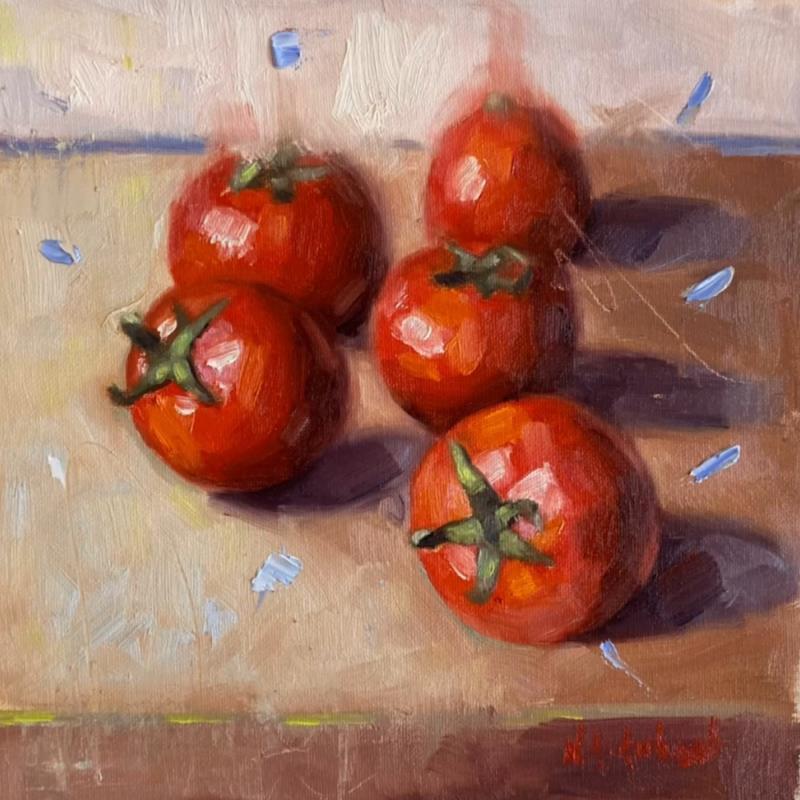 Peinture Les tomates écarlates  par Aubert Nawel | Tableau Figuratif Natures mortes Huile