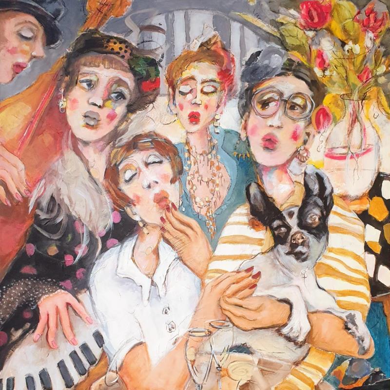 Peinture Fleurs, froufrous et mélodie pour élégantes par Garilli Nicole | Tableau Figuratif Scènes de vie Acrylique Fusain