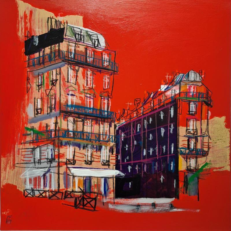 Pintura C'est l'heure rouge por Anicet Olivier | Pintura Figurativo Urbano Arquitectura Acrílico Pastel