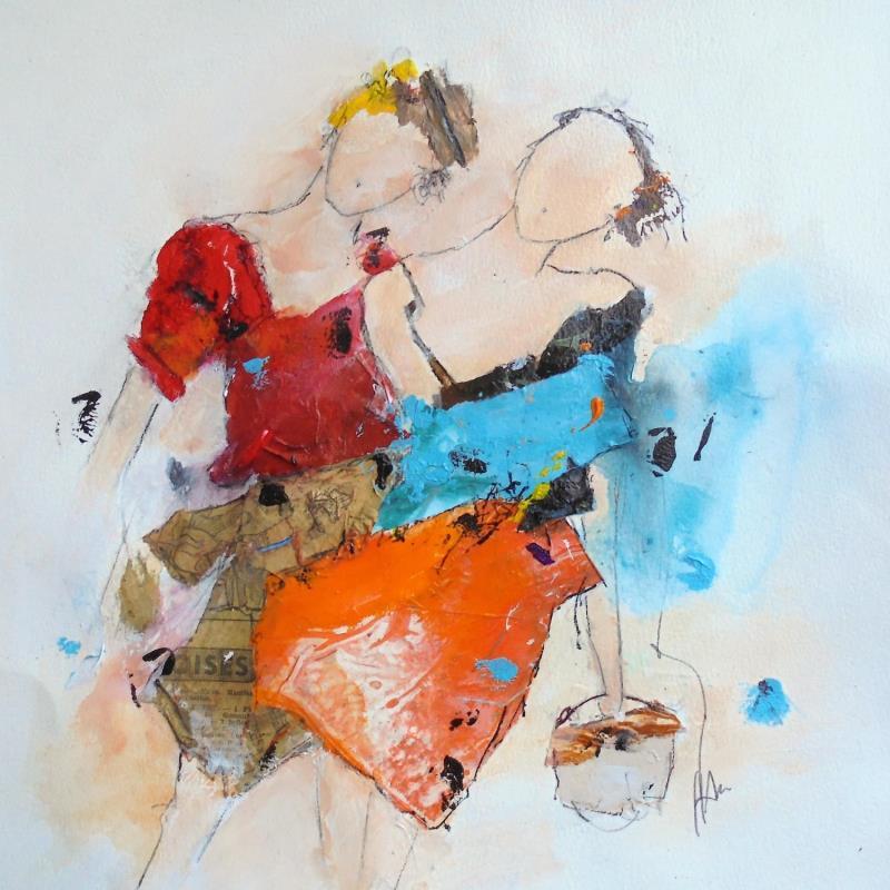 Peinture SORTIE ENTRE FILLES par Han | Tableau Figuratif Portraits Acrylique Encre Papier