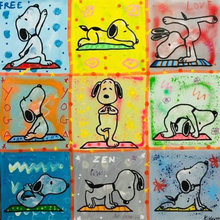 Painting Snoopy yoga by 9 by Kikayou | Painting Pop-art Acrylic, Gluing, Graffiti Pop icons