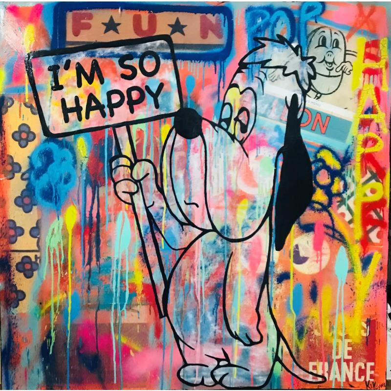 Peinture Droopy « i am so happy » par Kikayou | Tableau Pop-art Icones Pop Graffiti Acrylique Collage