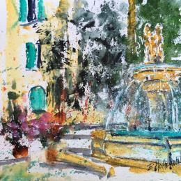 Painting  Au frais by Hoffmann Elisabeth | Painting Figurative Watercolor Landscapes, Life style, Nature