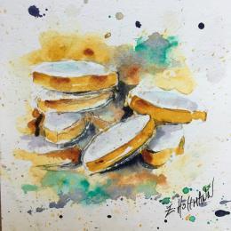 Painting  Huit calissons d’Aix by Hoffmann Elisabeth | Painting Figurative Watercolor Still-life