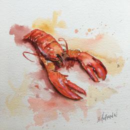 Peinture Homard  de trois-quarts par Hoffmann Elisabeth | Tableau Figuratif Aquarelle Natures mortes, Scènes de vie