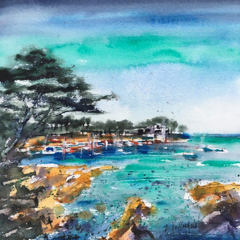 Painting  Au Cap by Hoffmann Elisabeth | Painting Figurative Marine Watercolor