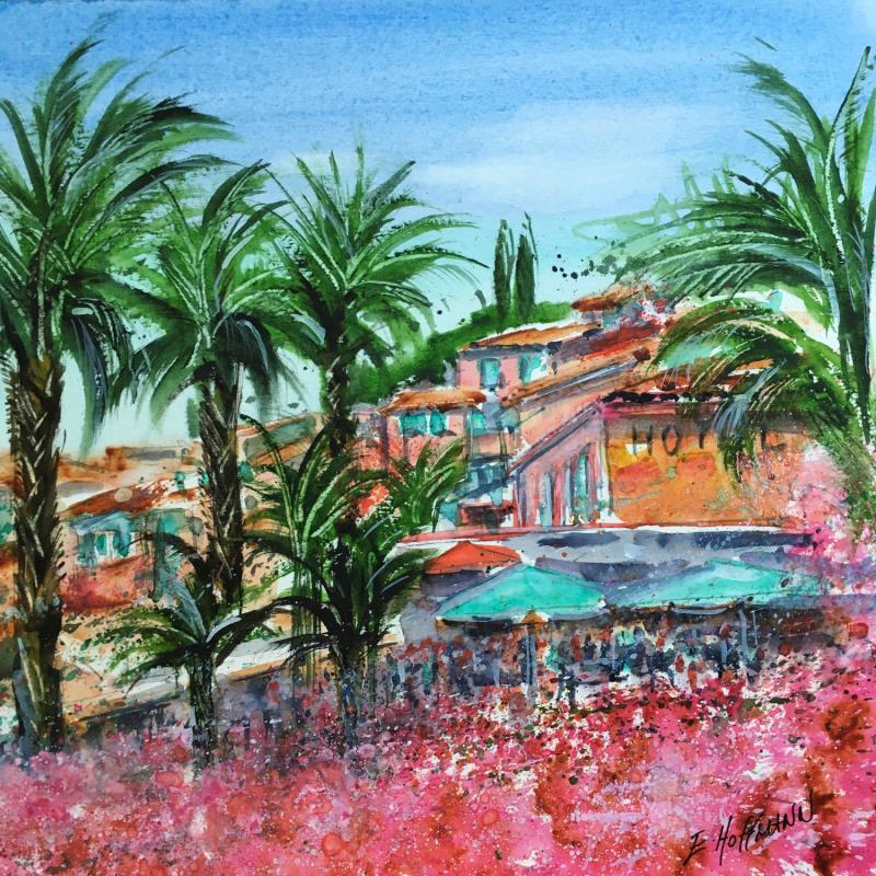 Gemälde Bain de bougainvilliers von Hoffmann Elisabeth | Gemälde Figurativ Urban Aquarell