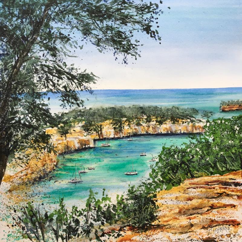 Pintura  Calanque turquoise por Hoffmann Elisabeth | Pintura Figurativo Marine Acuarela