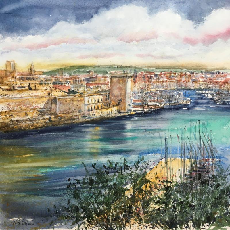 Painting  La tour du Roi René à Marseille  by Hoffmann Elisabeth | Painting Figurative Urban Marine Watercolor