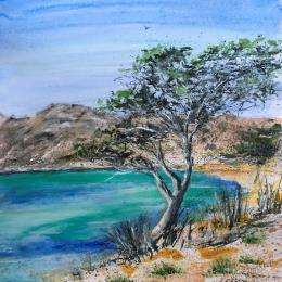Gemälde Calme calanque von Hoffmann Elisabeth | Gemälde Figurativ Aquarell Marine