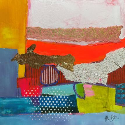 Painting Petite campagne by Lau Blou | Painting Abstract Acrylic, Cardboard, Gluing, Gold leaf Landscapes, Pop icons