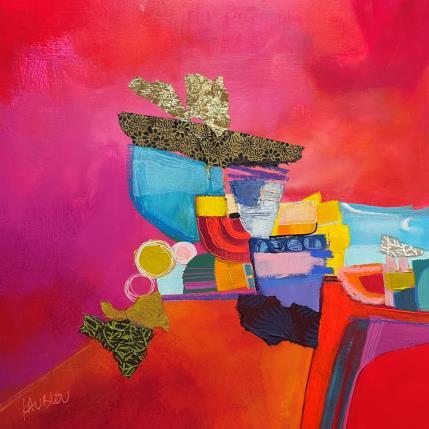 Peinture Le village de St Firmin par Lau Blou | Tableau Abstrait Acrylique, Carton, Collage, Feuille d'or Paysages