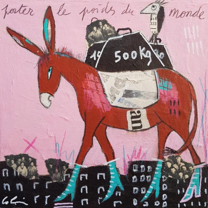 Painting Porter le poids du monde  by Colin Sylvie | Painting Raw art Animals Acrylic Gluing Pastel