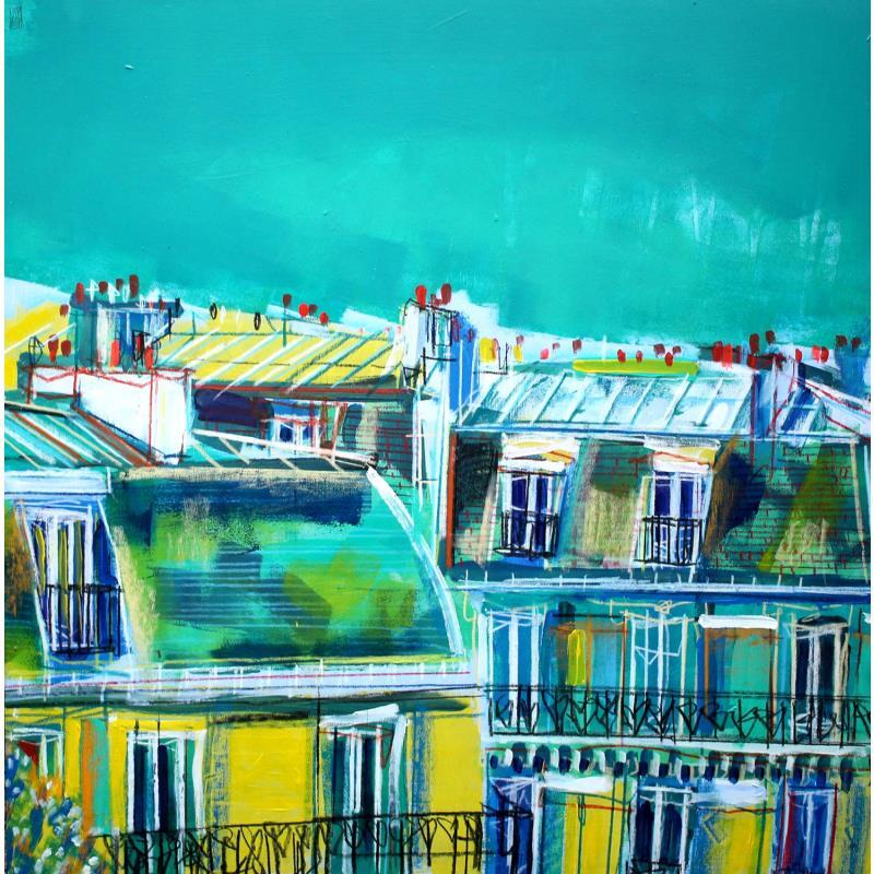 Painting Le soleil autorisela journée à commencer by Anicet Olivier | Painting Figurative Urban Architecture Acrylic Pastel
