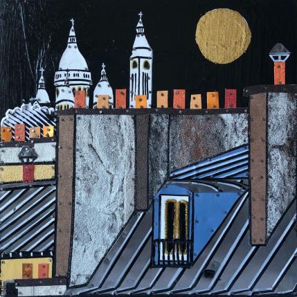 Painting Bons baisers de la butte by Lovisa | Painting Figurative Acrylic, Gluing, Gold leaf, Posca, Upcycling Urban