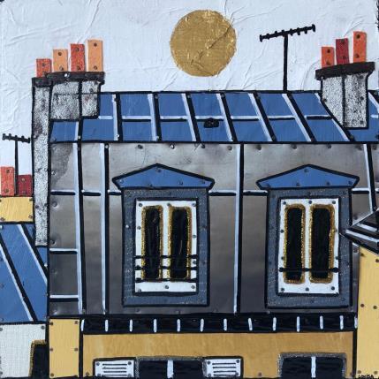 Painting Dimanche matin by Lovisa | Painting Figurative Acrylic, Gold leaf, Posca, Upcycling, Wood Urban