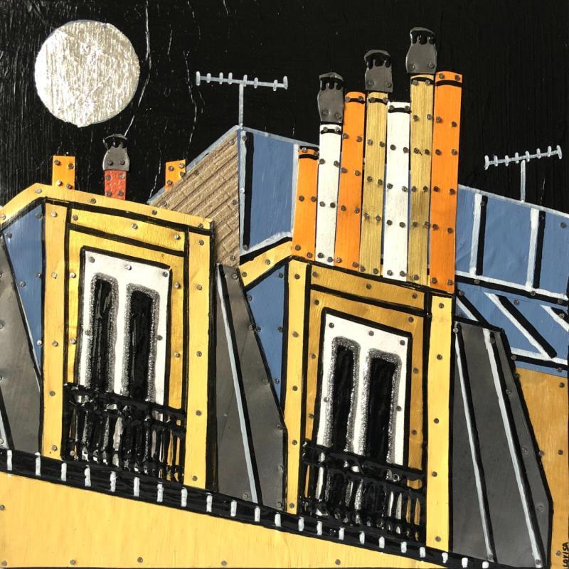 Painting Incliné by Lovisa | Painting Figurative Urban Acrylic Gluing Posca Silver leaf Upcycling