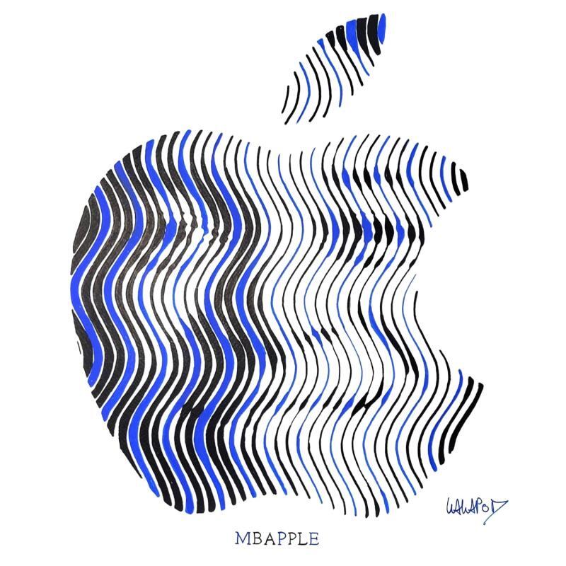 Peinture Mbapple bleu noir  par Wawapod | Tableau Pop-art Icones Pop Acrylique Posca