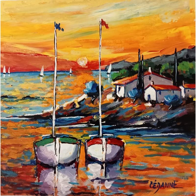 Peinture Coucher de soleil à Saint-Jean-Cap-Ferrat par Cédanne | Tableau Figuratif Paysages Huile