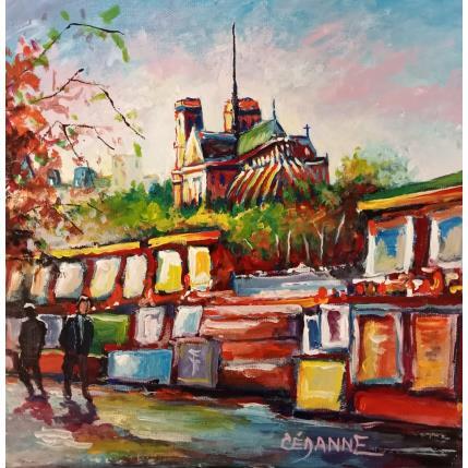 Peinture Notre Dame et les bouquinistes à Paris par Cédanne | Tableau Figuratif Huile Paysages