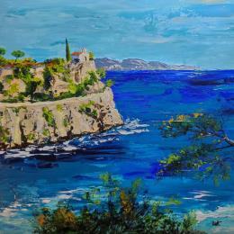 Painting Tout près d'ici, Le Cap Falcon by Rey Ewa | Painting Figurative Acrylic Landscapes