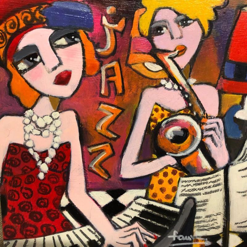 Painting Les élégantes  by Fauve | Painting Figurative Music Life style Wood Oil Acrylic