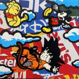 Painting Falling  by Kalo | Painting Pop-art Gluing, Graffiti, Posca Pop icons