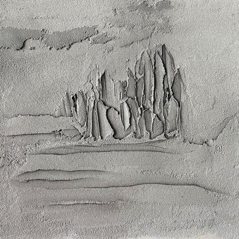 Peinture Carré Lointain II par CMalou | Tableau Matiérisme Minimaliste Sable