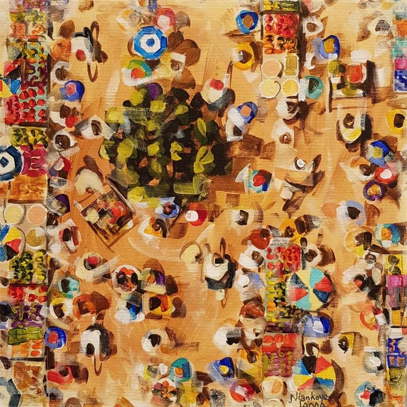 Peinture Place du marché 3 par Lama Niankoye | Tableau Figuratif Scènes de vie Acrylique
