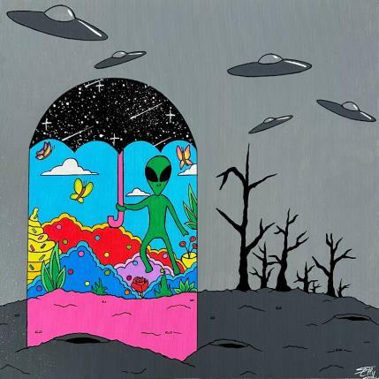Pintura Le Paradis sous le parapluie por Elly | Pintura Pop art Acrílico, Posca Naturaleza, Paisajes