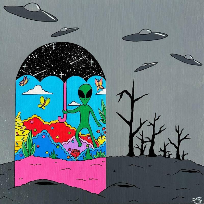Pintura Le Paradis sous le parapluie por Elly | Pintura Pop art Paisajes Naturaleza Acrílico Posca