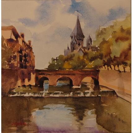 Gemälde L'eau paisible von Seruch Capouillez Isabelle | Gemälde Figurativ Aquarell Urban