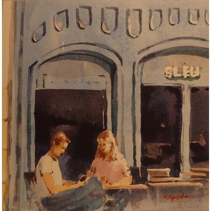 Gemälde Il ne voit que du bleu von Seruch Capouillez Isabelle | Gemälde Figurativ Aquarell Urban