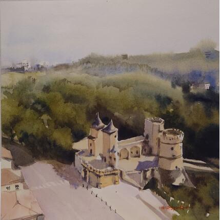 Gemälde En prenant de la hauteur von Seruch Capouillez Isabelle | Gemälde Figurativ Aquarell Pop-Ikonen, Urban