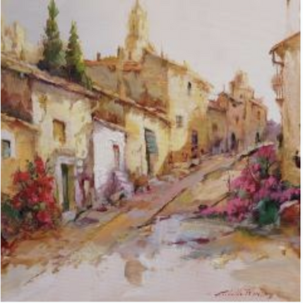 Painting Calle de la Alcarria by Cabello Ruiz Jose | Painting Figurative Oil Architecture