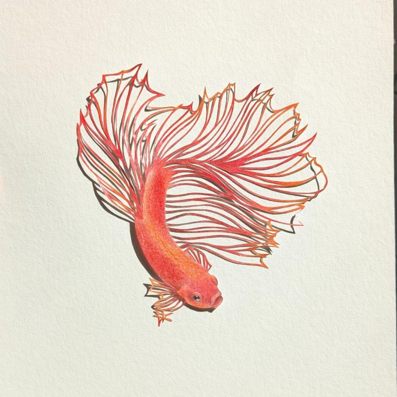 Painting Combattant 9  by Atalanta Vanessa | Painting Marine Nature Animals Cardboard Paper