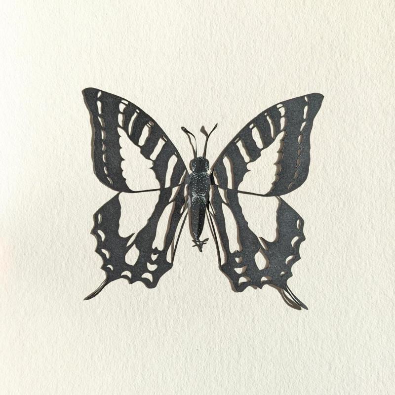Peinture Papillon #3 par Atalanta Vanessa | Tableau Nature Animaux Noir & blanc Carton Papier