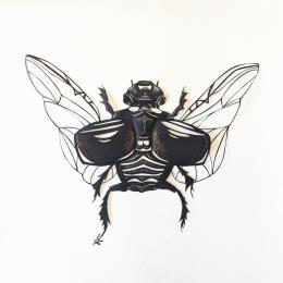 Peinture Bousier par Atalanta Vanessa | Tableau  Papier Animaux, Nature, Noir & blanc