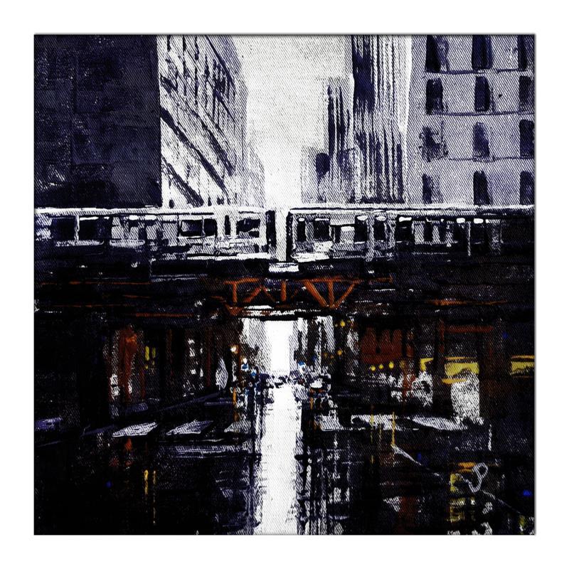 Pintura Chicago rain subway por Poumès Jérôme | Pintura Figurativo Urbano Acrílico