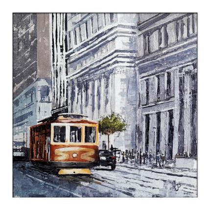 Peinture Chicago train par Poumès Jérôme | Tableau Figuratif Acrylique Urbain