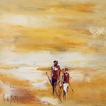 Painting 2 pêcheurs B6 jaune by Le Diuzet Albert | Painting Figurative Oil Marine